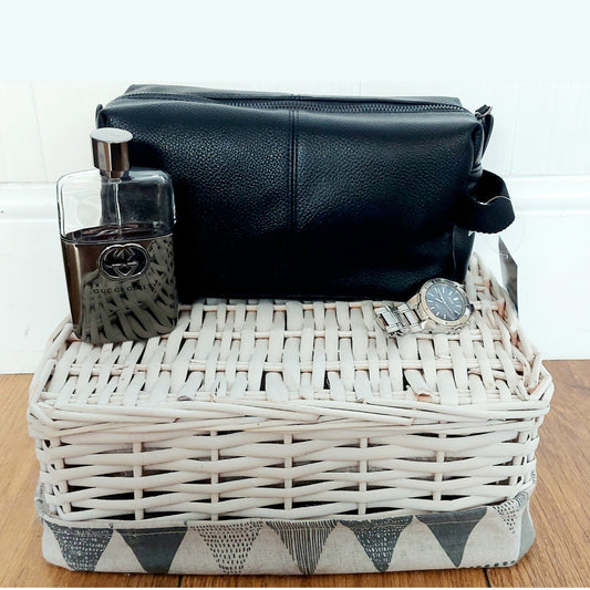 Personalised men's faux leather washbag