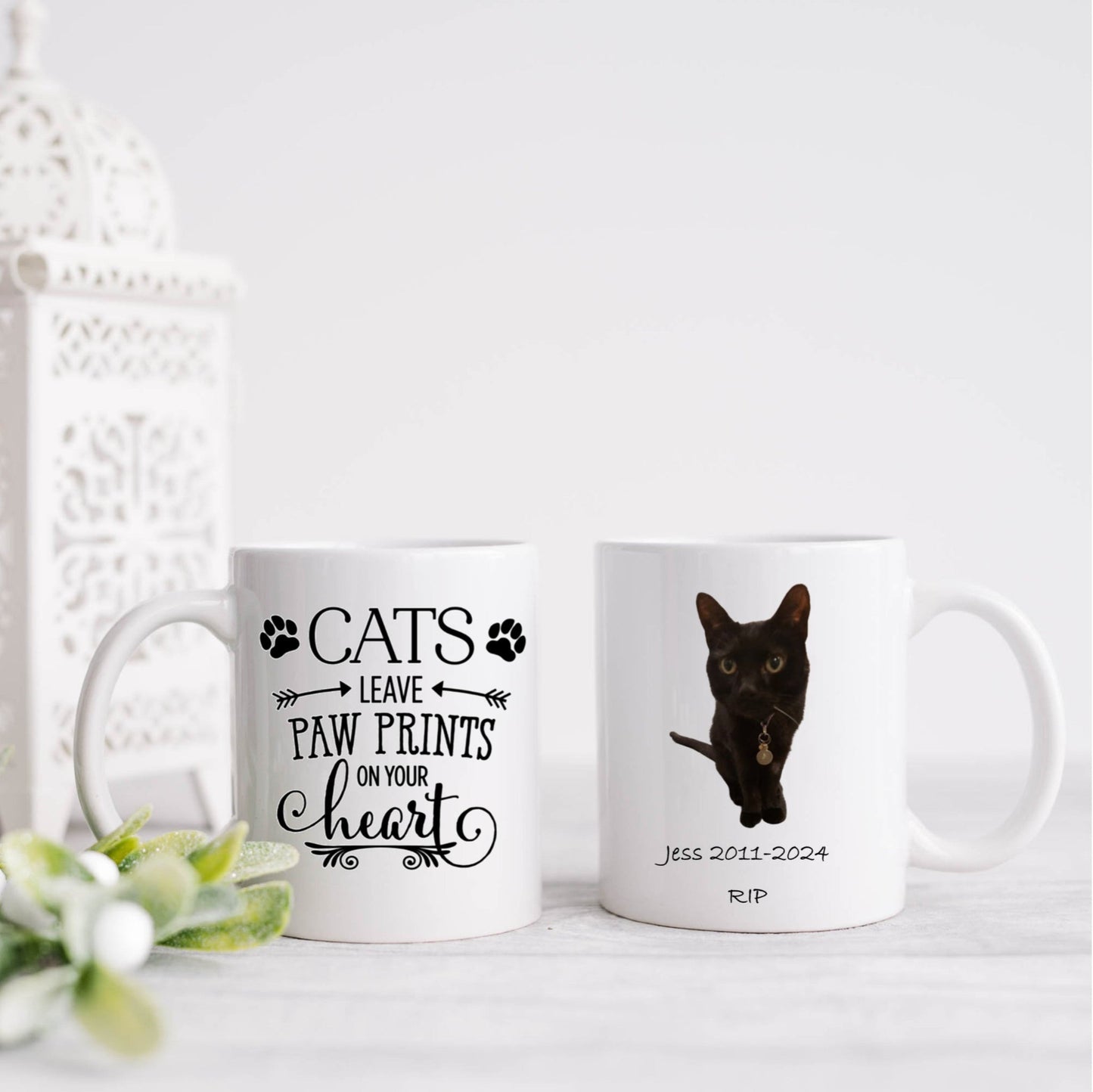 Cats leave pawprints on your heart memorial mug - pet loss gift