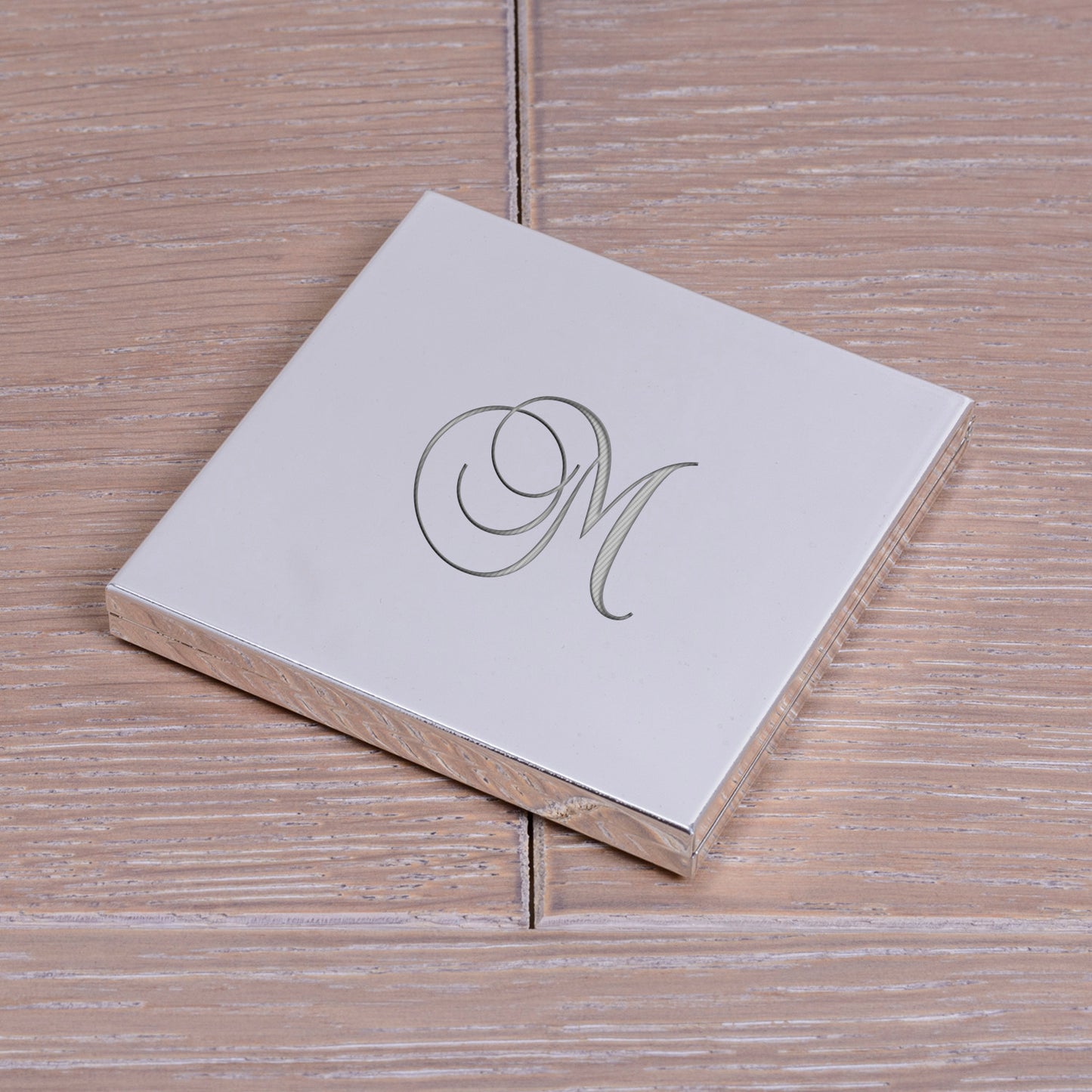 Script Initial Compact Mirror - Silver Plated