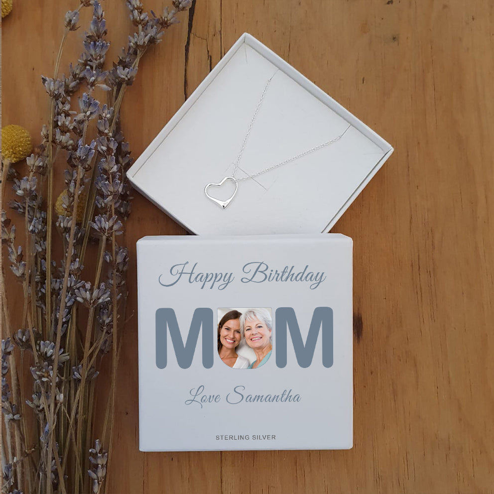 Sterling Silver Heart Pendant Necklace – Custom Photo & Message Gift Box