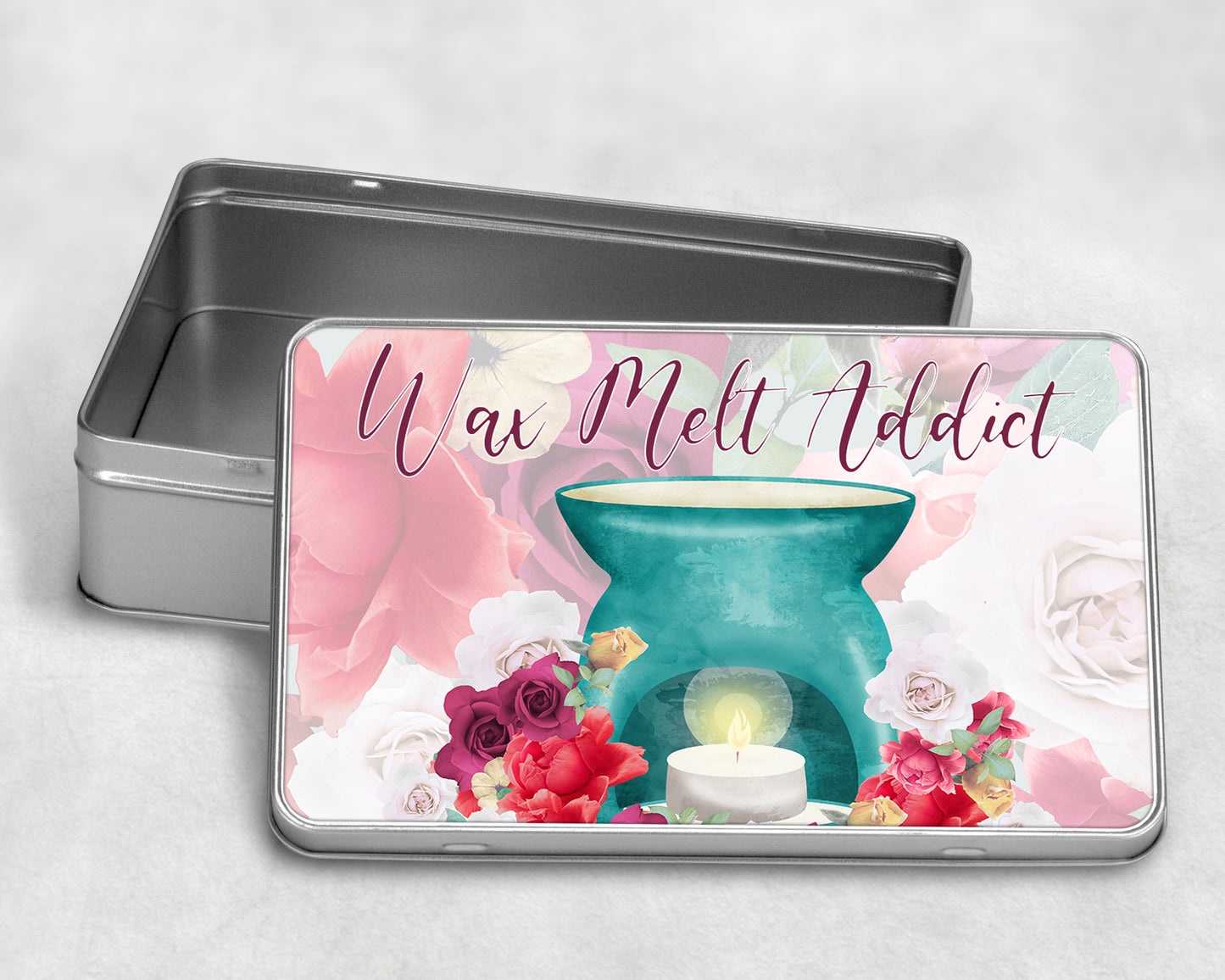 Personalised wax melt storage tin - choice of 2 designs