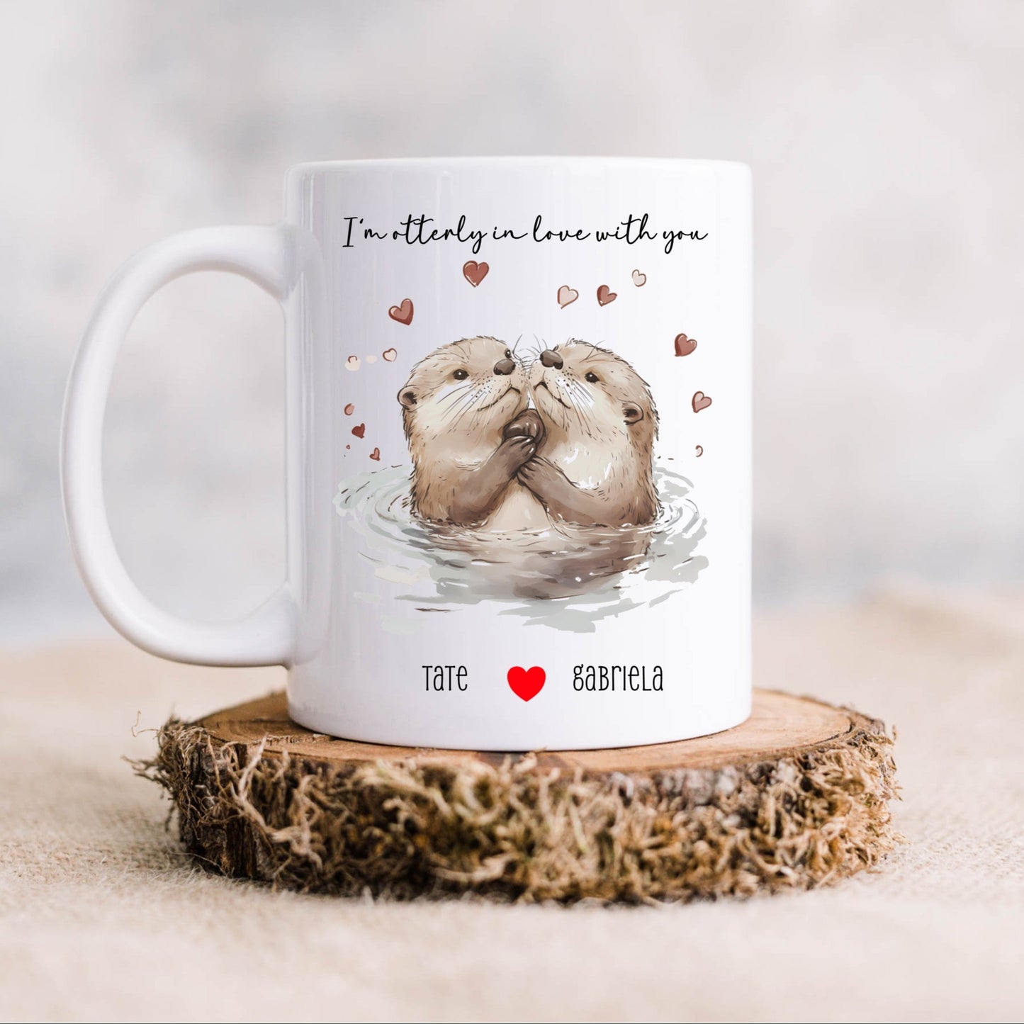 Personalised otter couple Valentines' Day gift mug