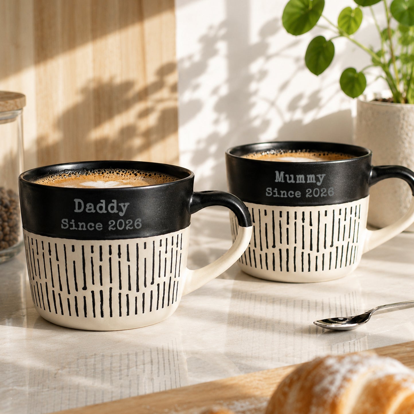 Personalised Message Black Dipped Dash Ceramic Mug