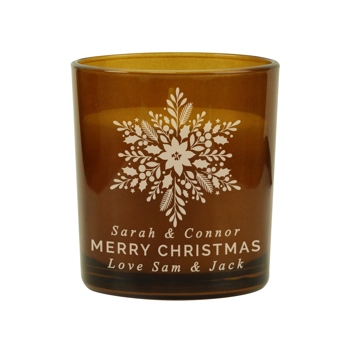 Personalised Snowflake Amber Glass Candle