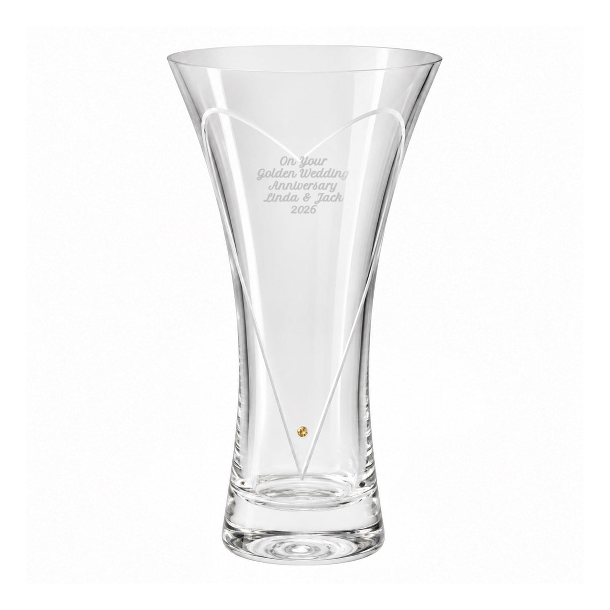 Personalised Large Hand Cut Gold Diamond Effect Heart Vase