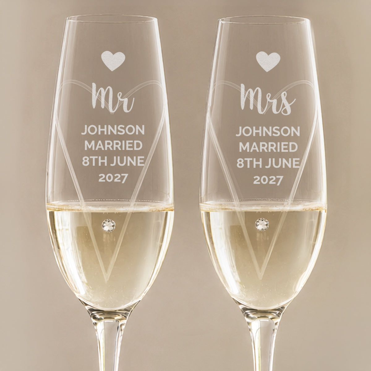 Personalised Hand Cut Heart Celebration Pair of Flutes with Gift Box