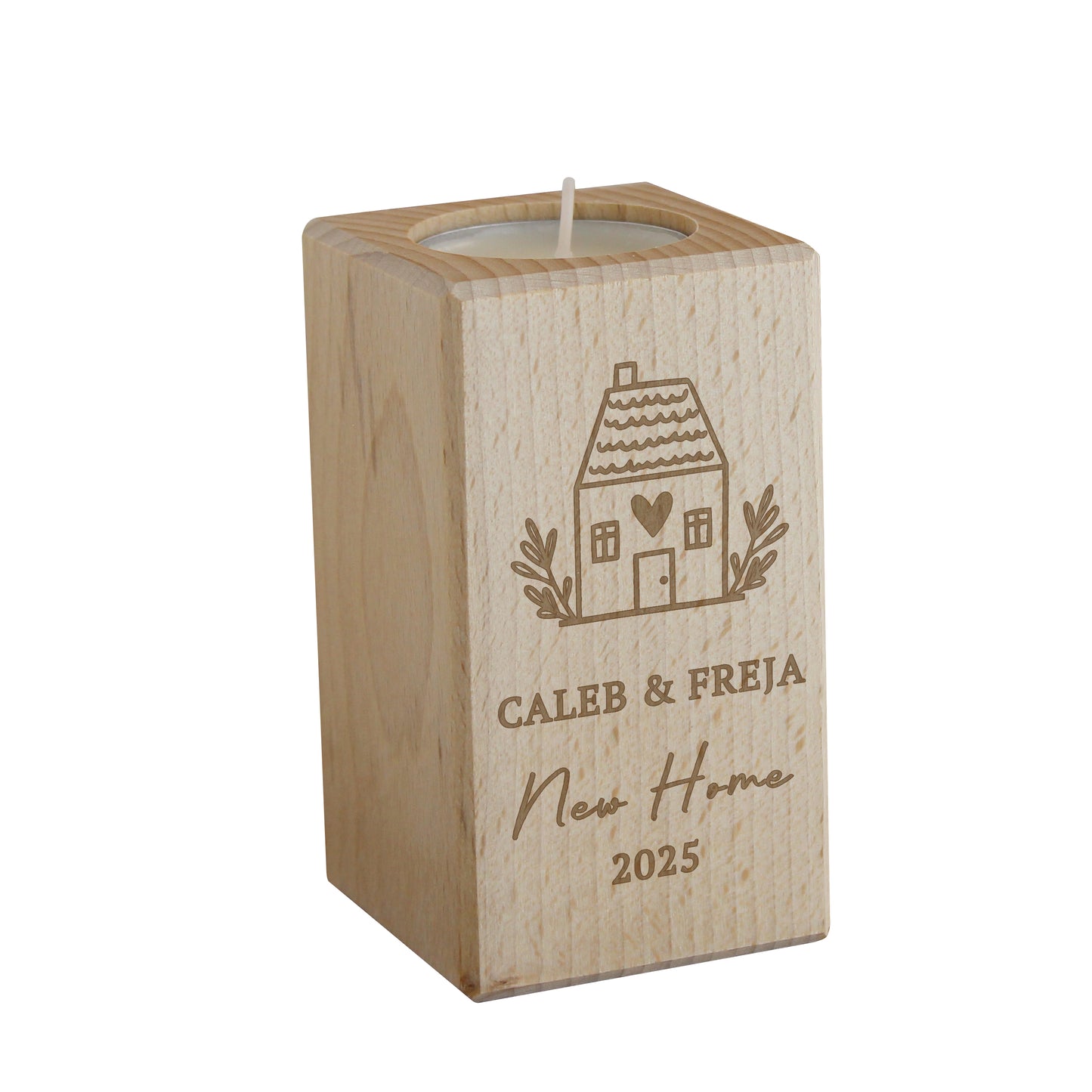 Personalised New Home Wooden Tealight Holder