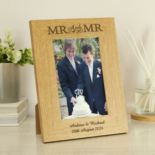 Personalised Oak Finish 6x4 Mr & Mr Photo Frame