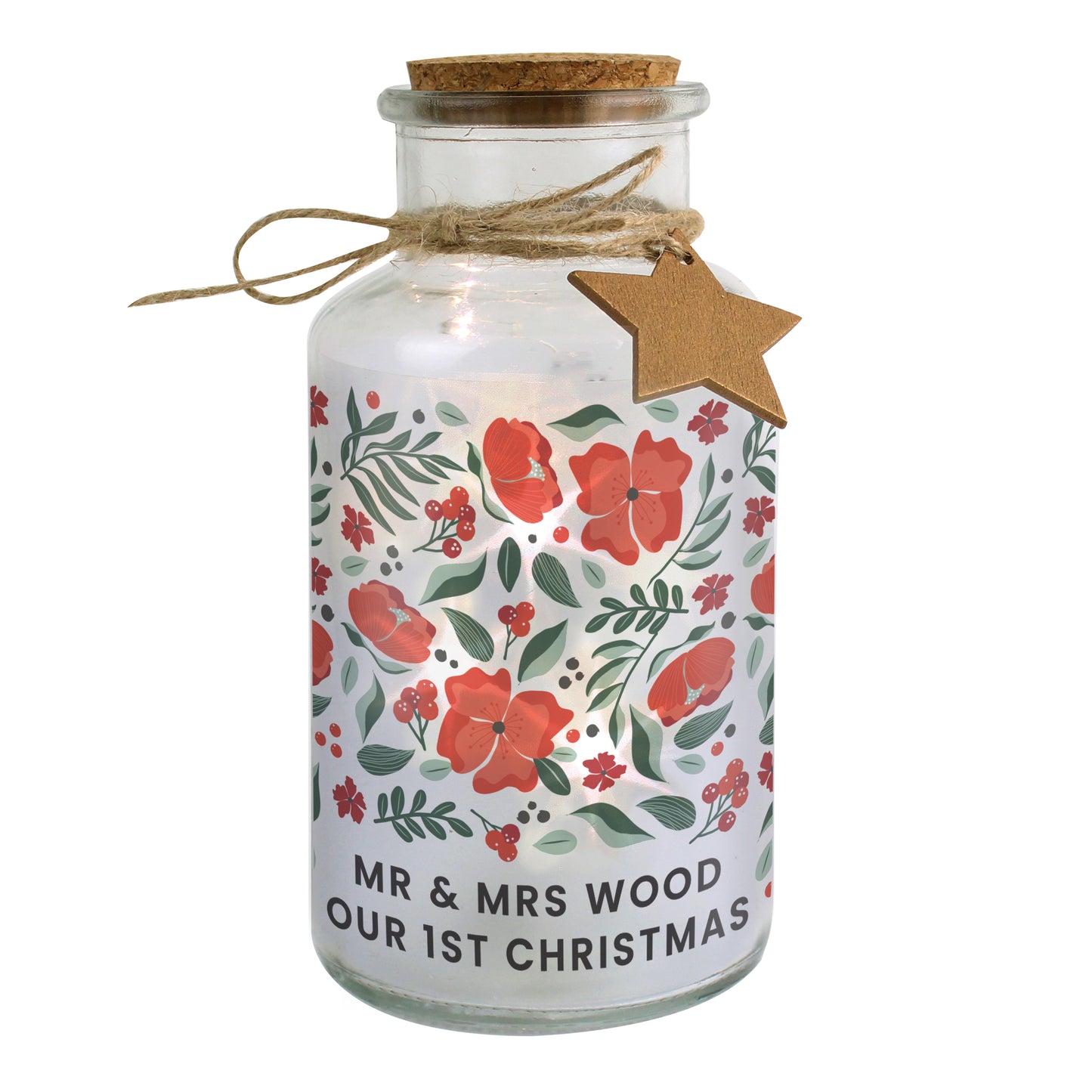 Personalised Poinsettia LED Glass Jar
