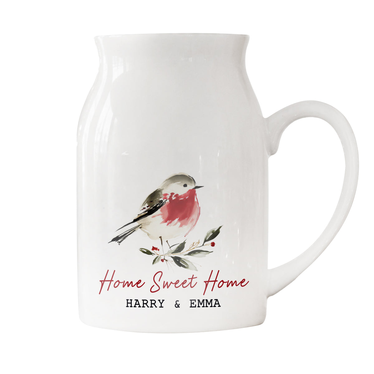 Personalised Christmas Robin Ceramic Jug Vase