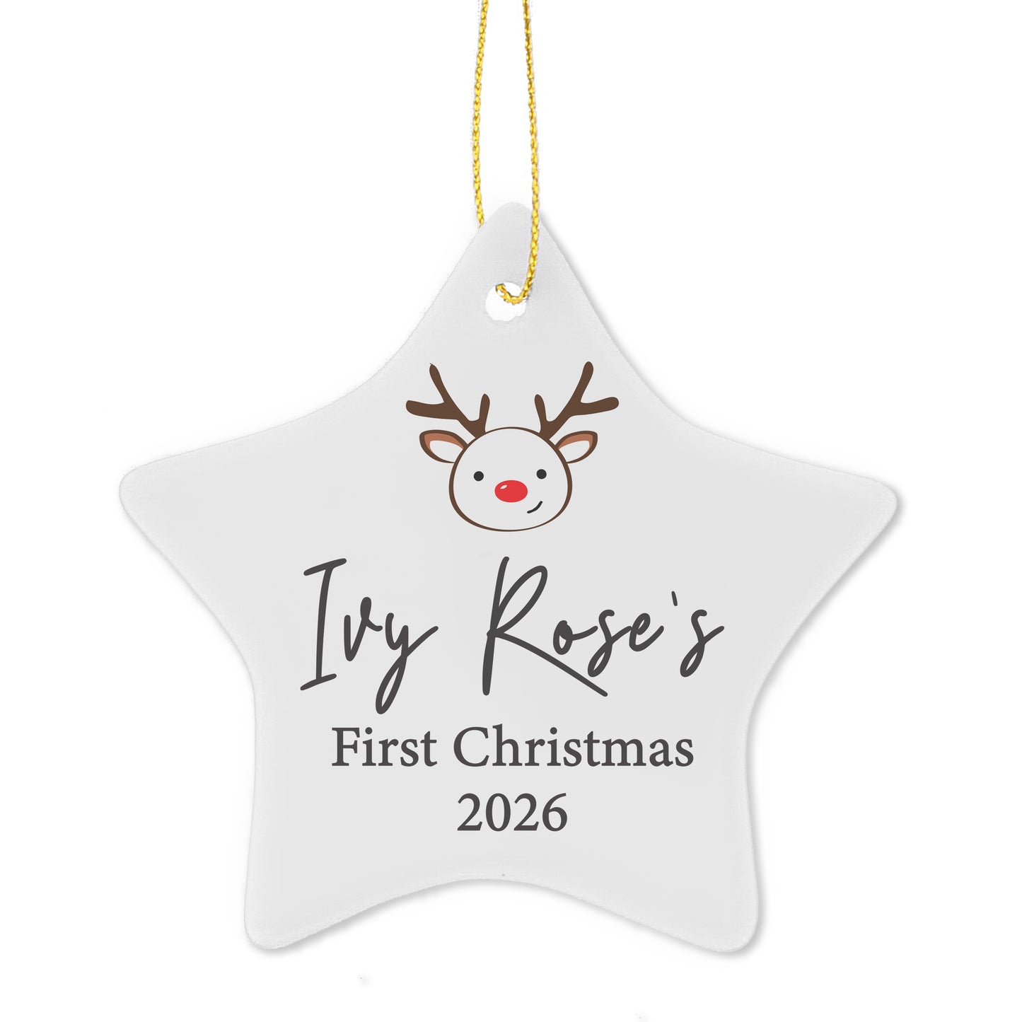 Personalised Reindeer Ceramic Star Decoration