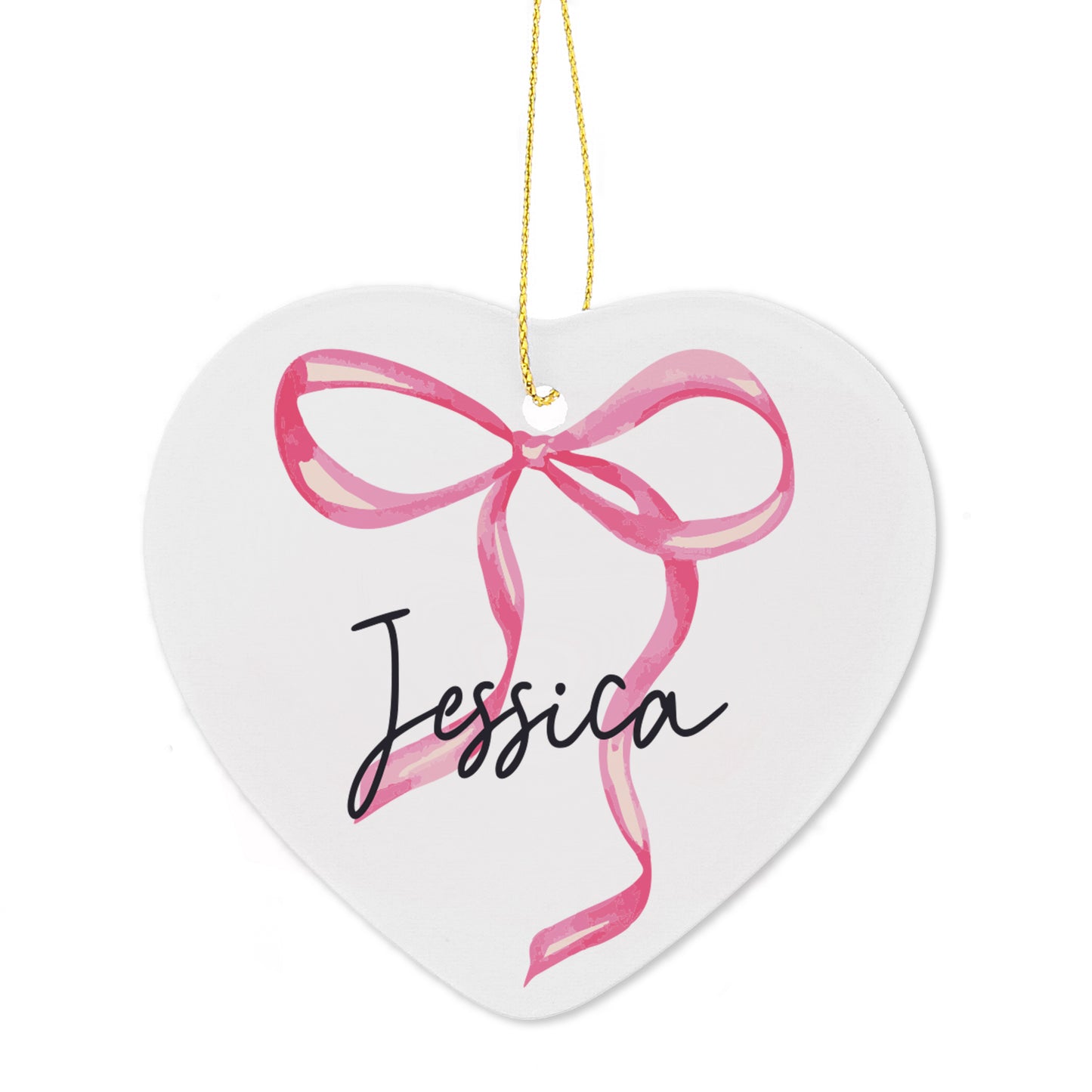Personalised Pink Bow Ceramic Heart Decoration