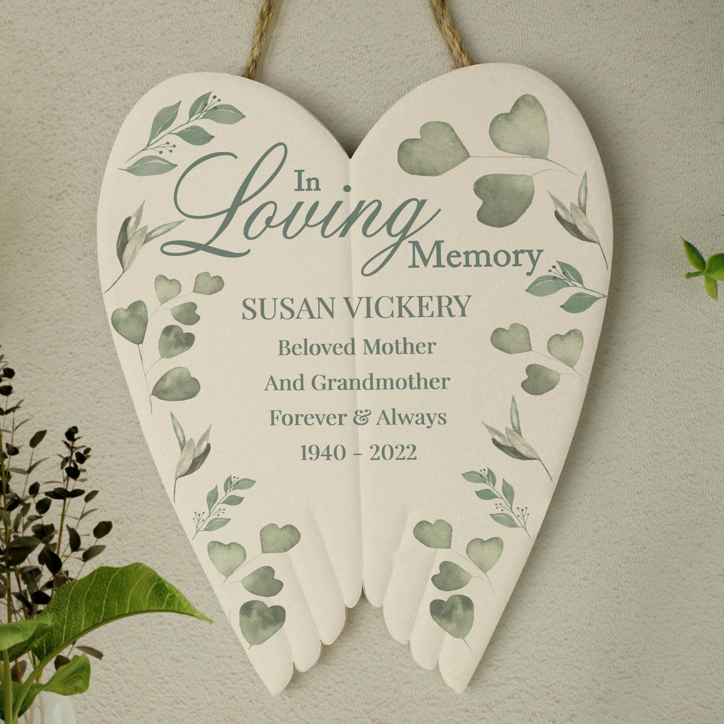 Personalised Botanical In Loving Memory Ceramic Wings