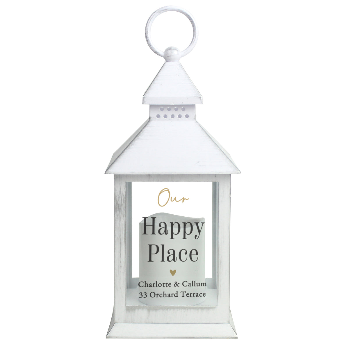 Personalised Black & Gold Free Text White Lantern