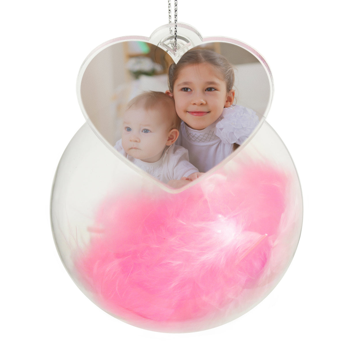 Personalised Photo Upload Pink Feather Glass Bauble