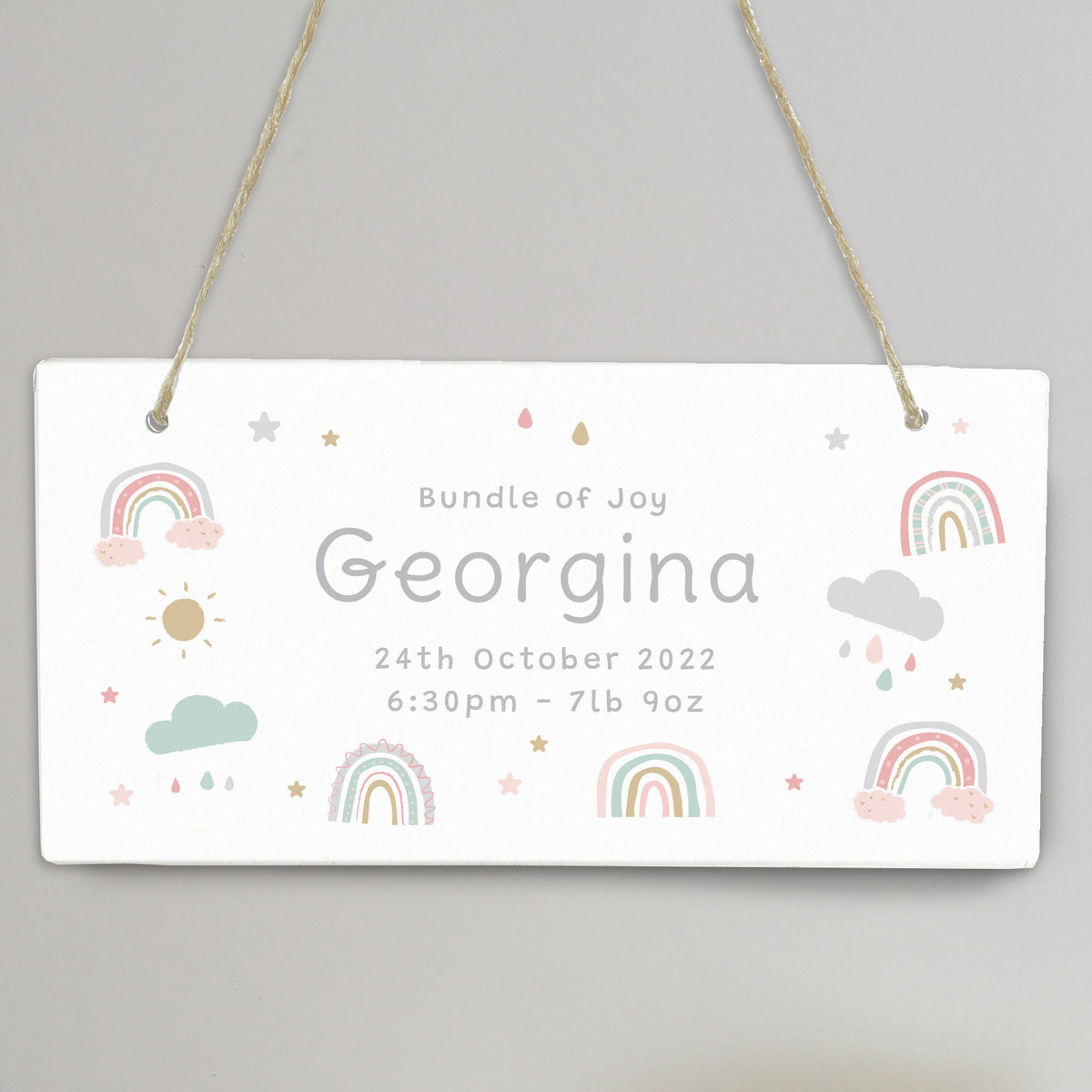 Personalised Pastel Rainbow Wooden Sign