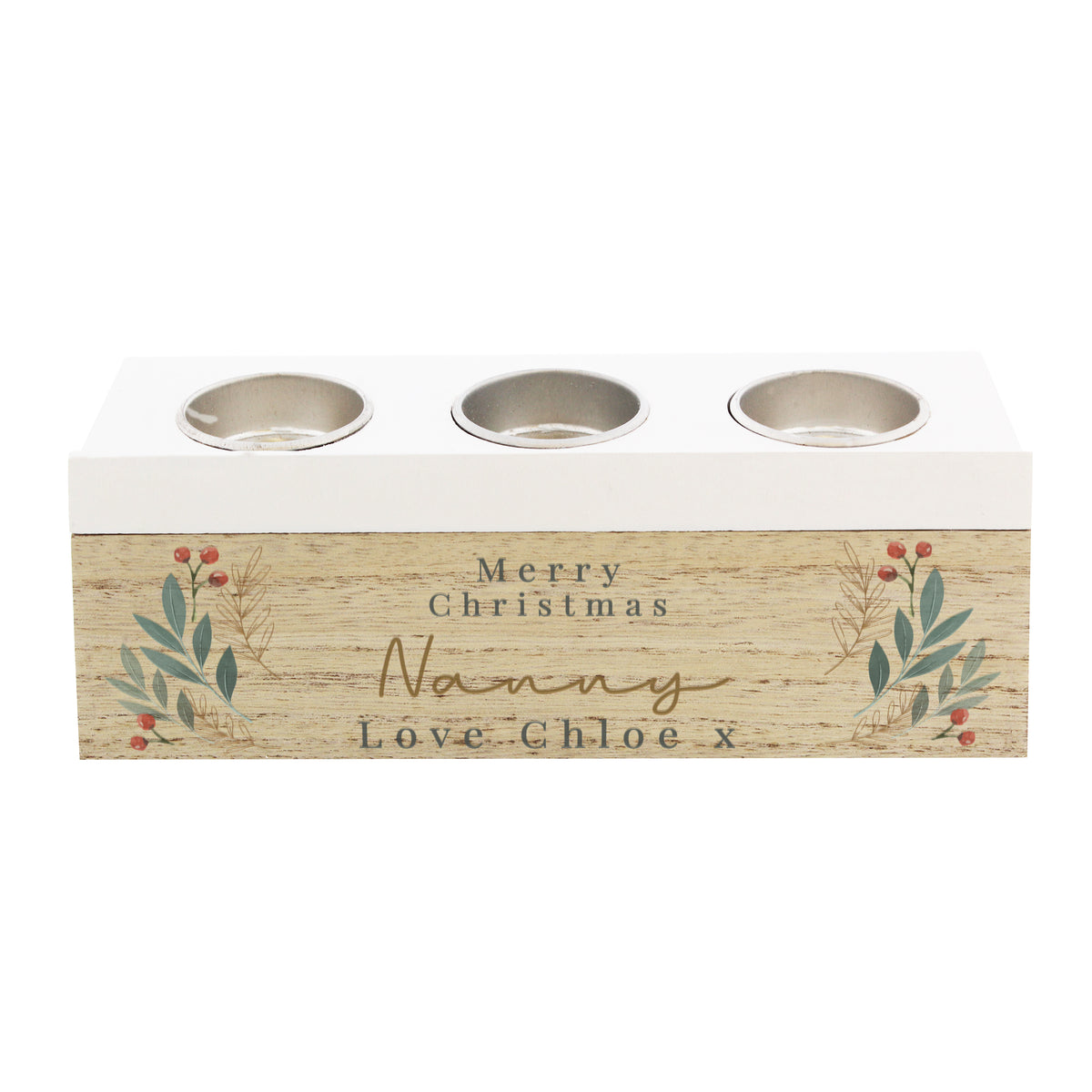 Personalised Christmas Foliage Triple Tea Light Box