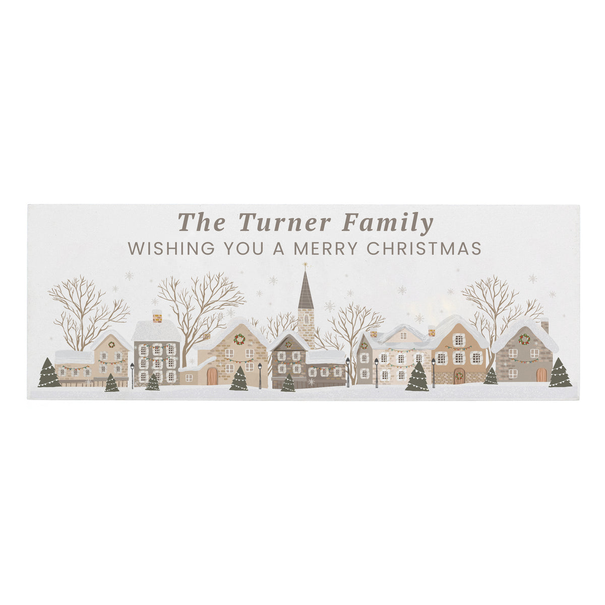 Personalised Christmas House Scene Wooden Mantle Block
