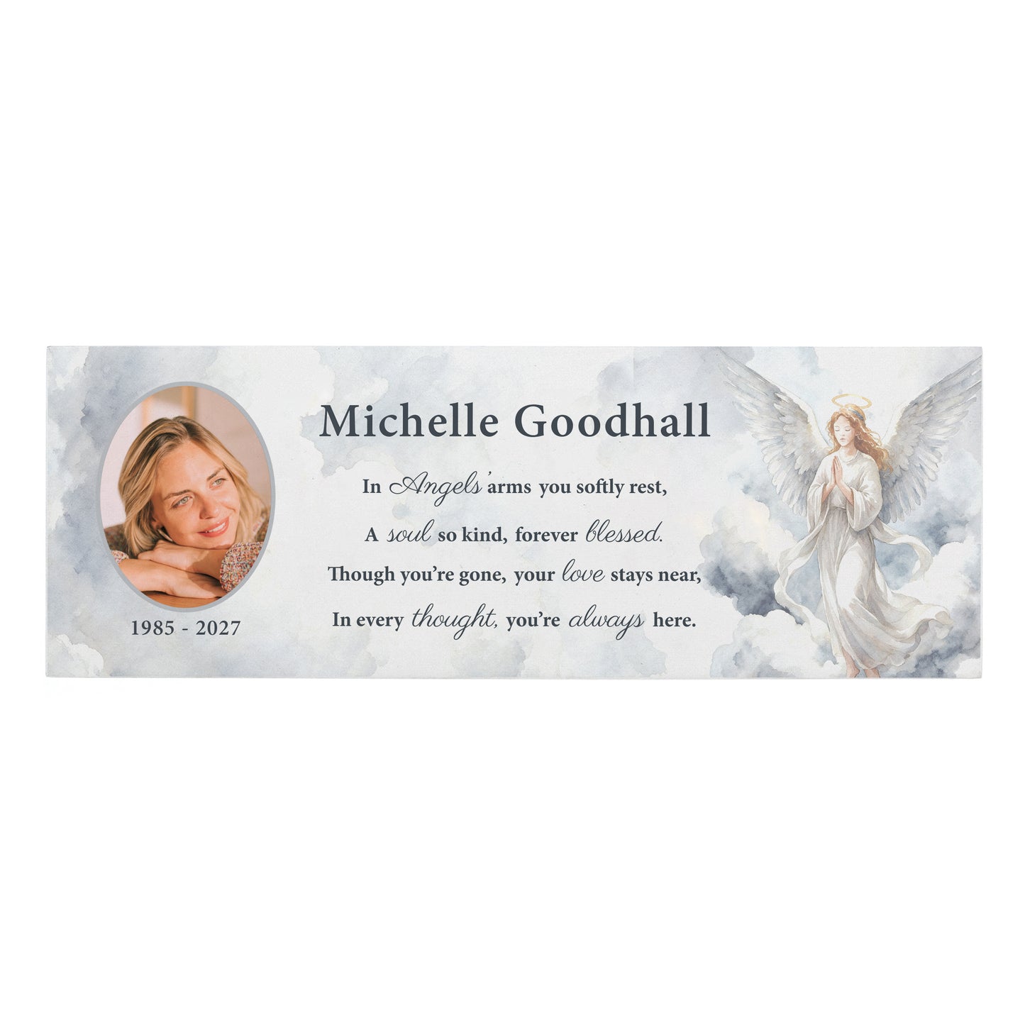 Personalised Memorial Angel Photo Upload Wooden Mantle Block