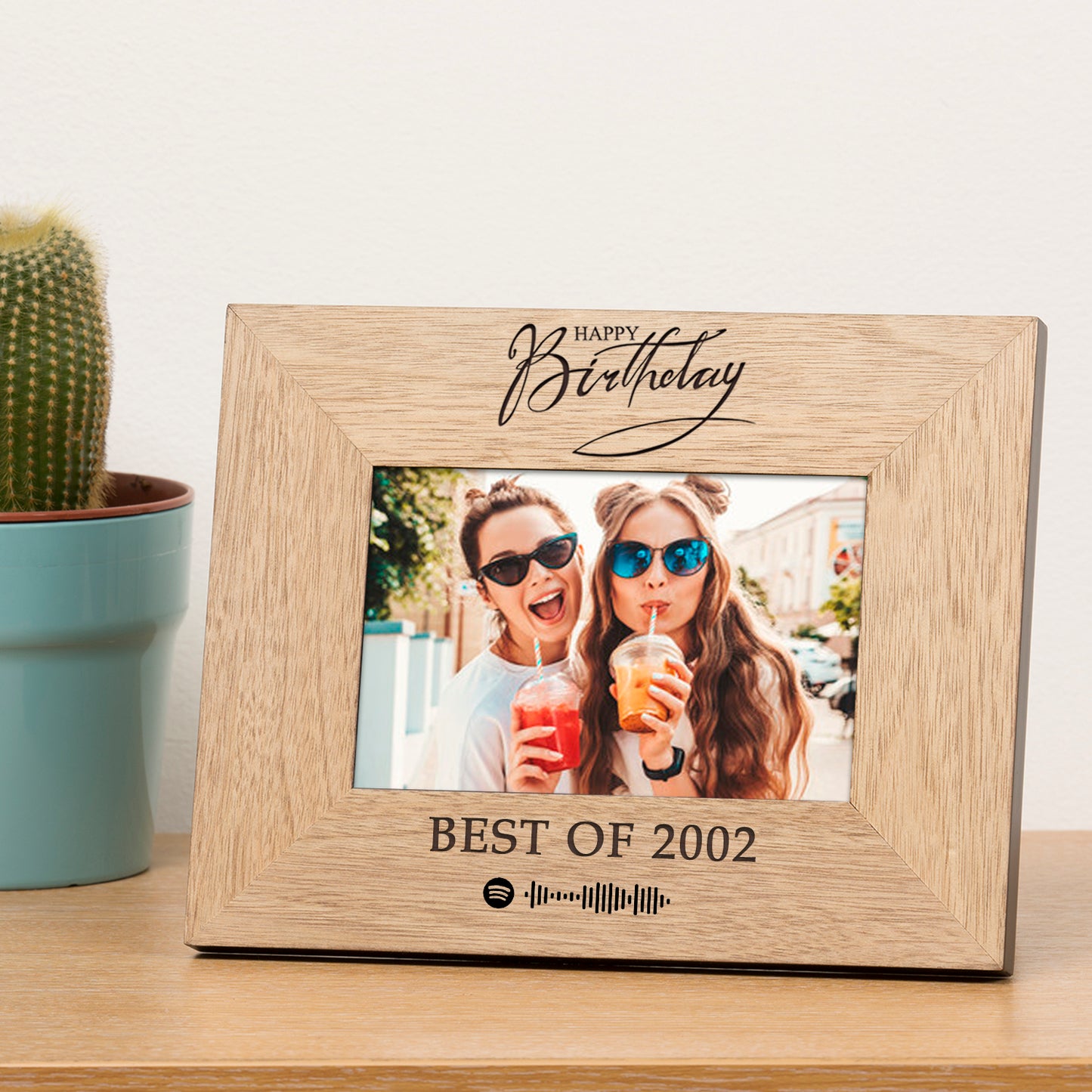 Personalised Oak Veneer Photo Frame – “Happy Birthday” with Spotify Playlist Code