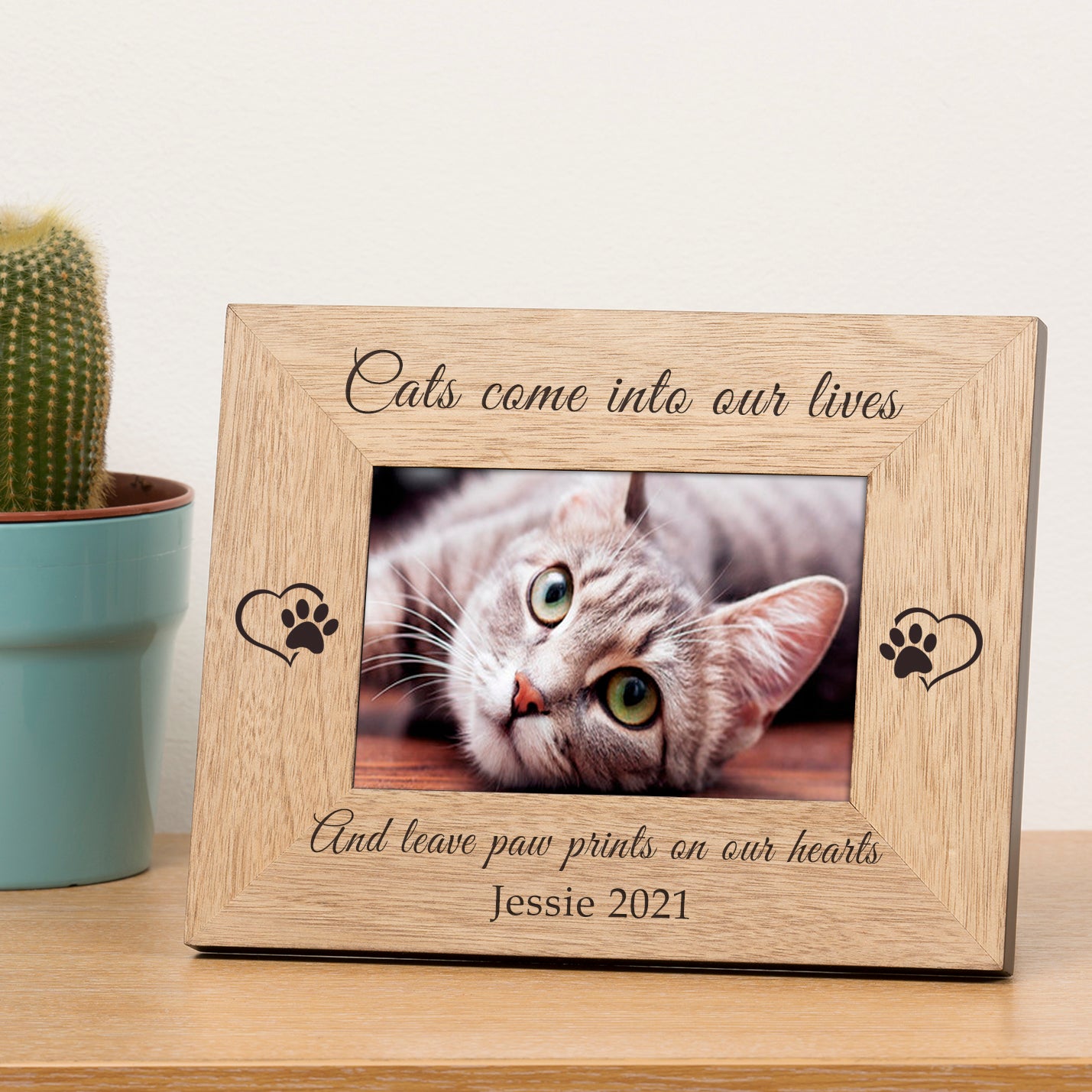 Paw Prints on our Hearts Cat Memory Wood Photo Frame
