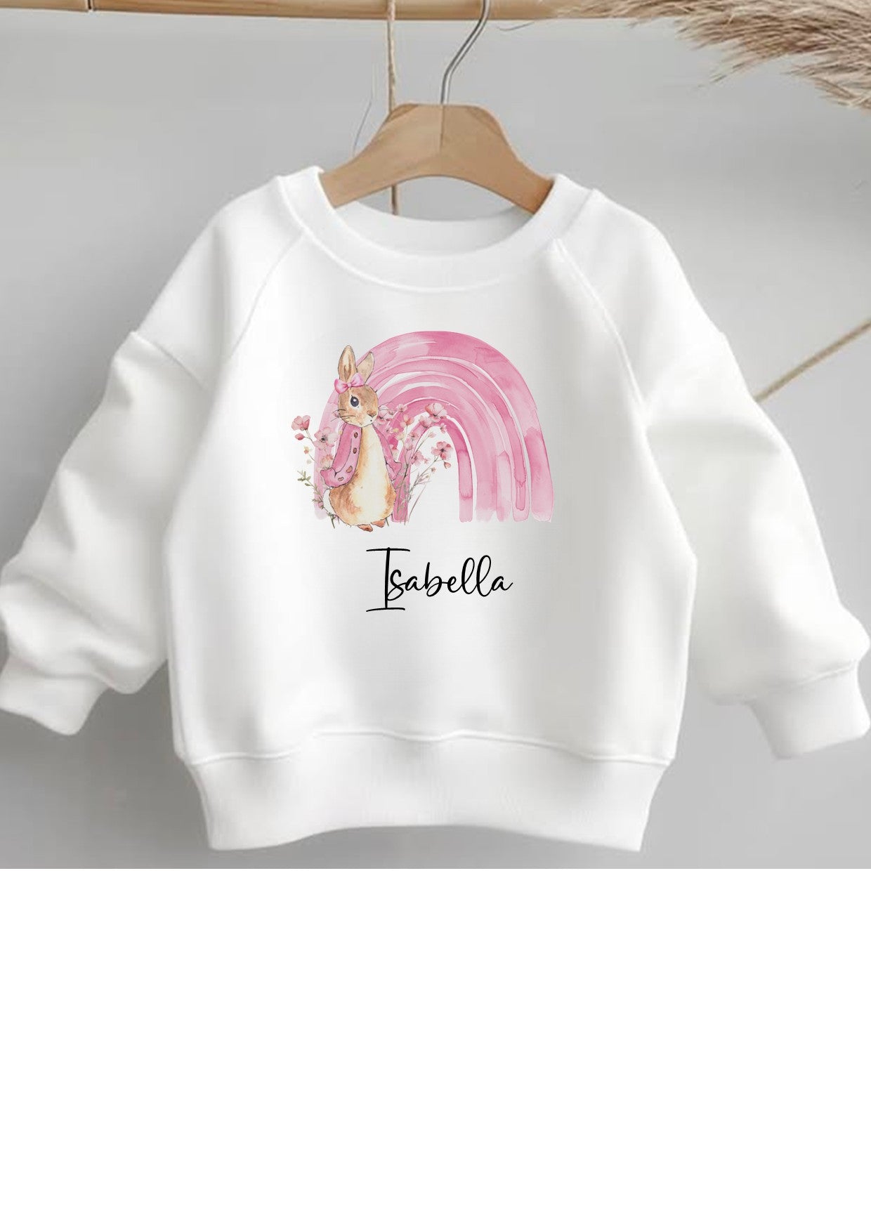 Girls personalised Flopsy Rabbit pink rainbow sweatshirt