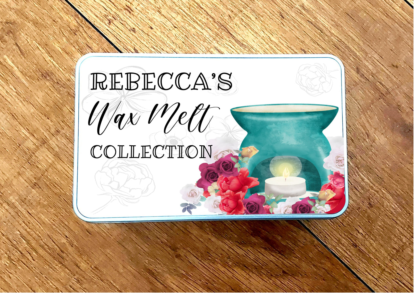 Personalised wax melt storage tin - choice of 2 designs