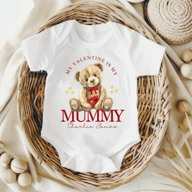 My Valentine is Daddy, Valentine teddy bear baby vest