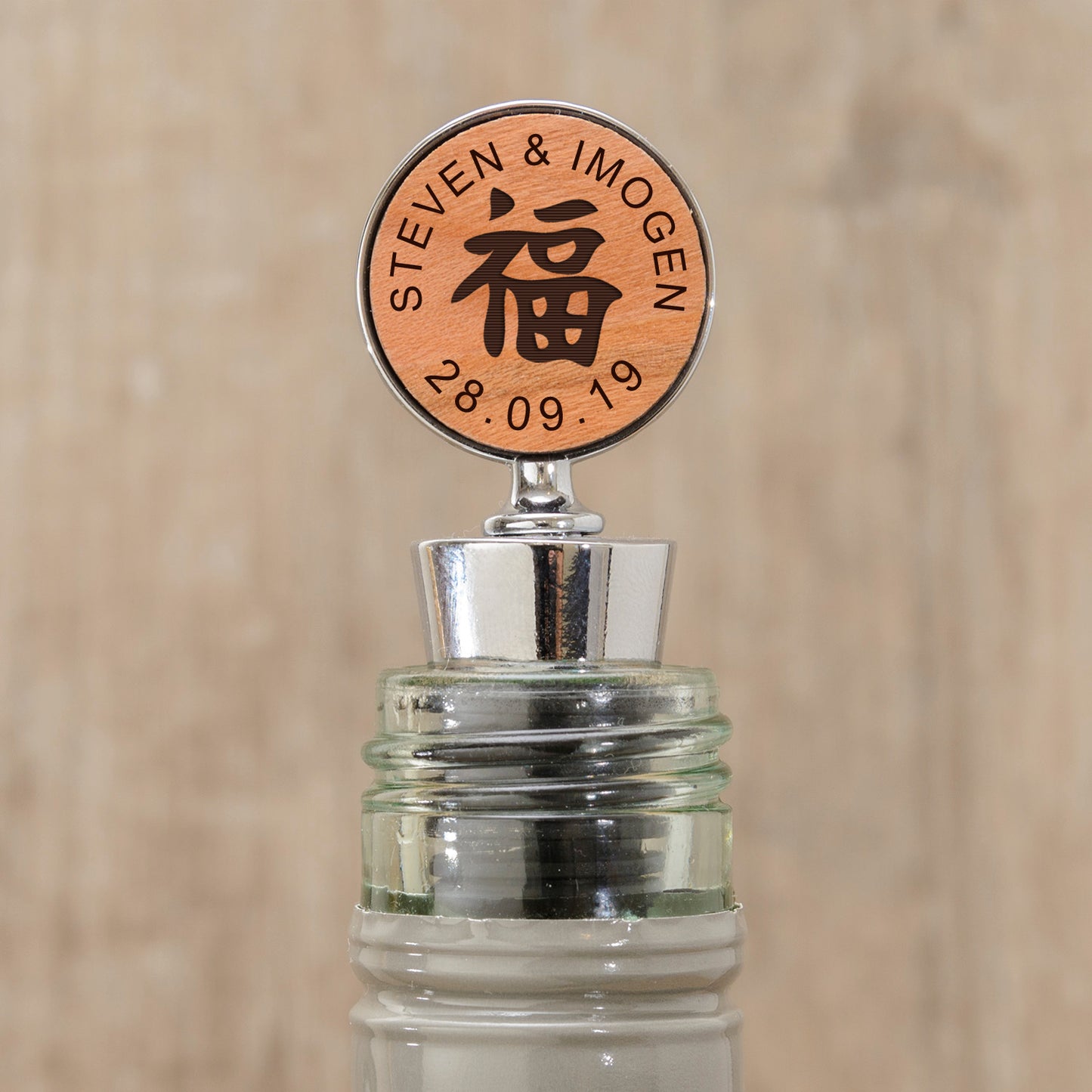 Feng Shui Happiness Bottle Stopper - Cherrywood