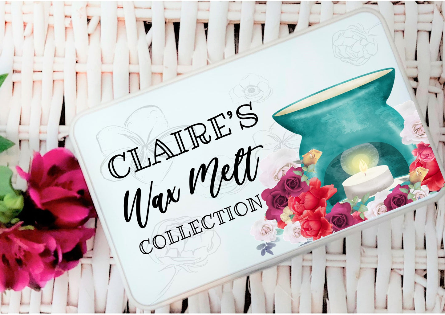 Personalised wax melt storage tin - choice of 2 designs