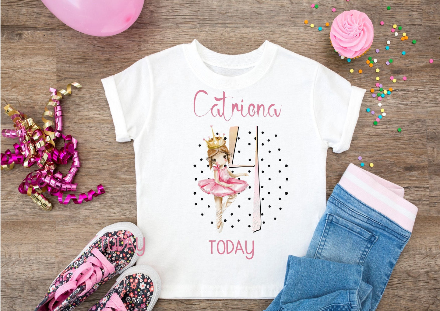 personalised Ballerina Birthday T-Shirt: Girls Cotton Dance Tee