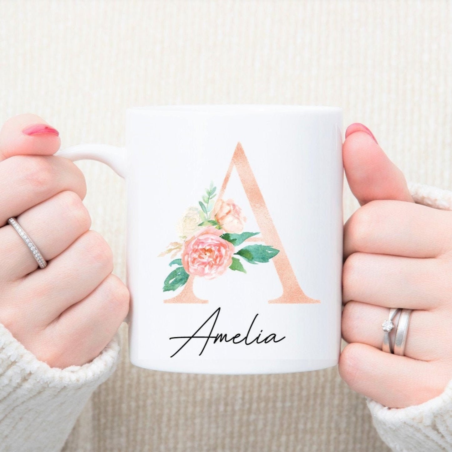 Personalised rose gold monogram mug