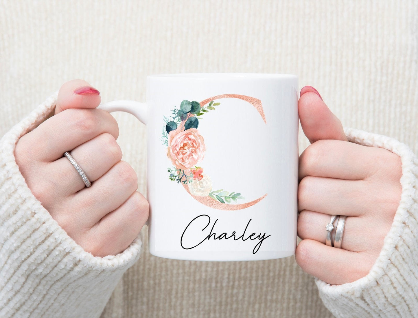 Personalised rose gold monogram mug