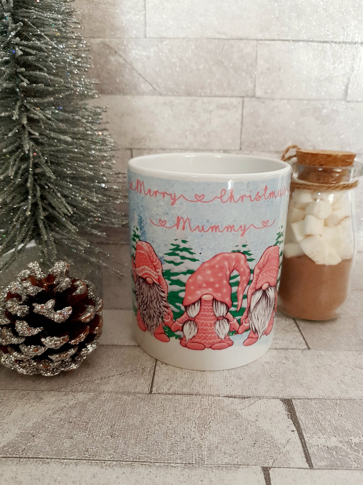 Personalised pink Christmas gonk mug