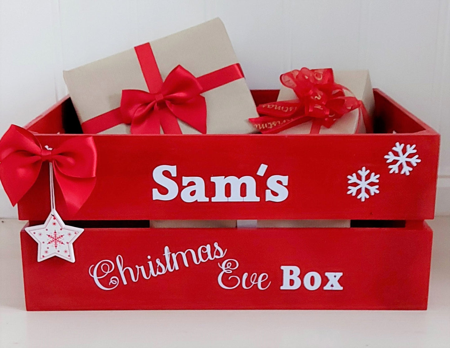 Personalised red Christmas Eve crate