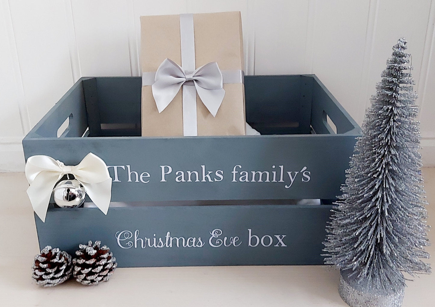 Personalised grey family Christmas Eve crate