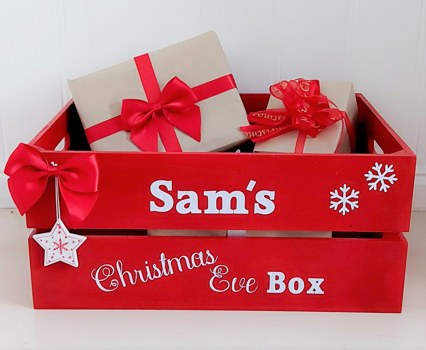 Personalised red Christmas Eve crate