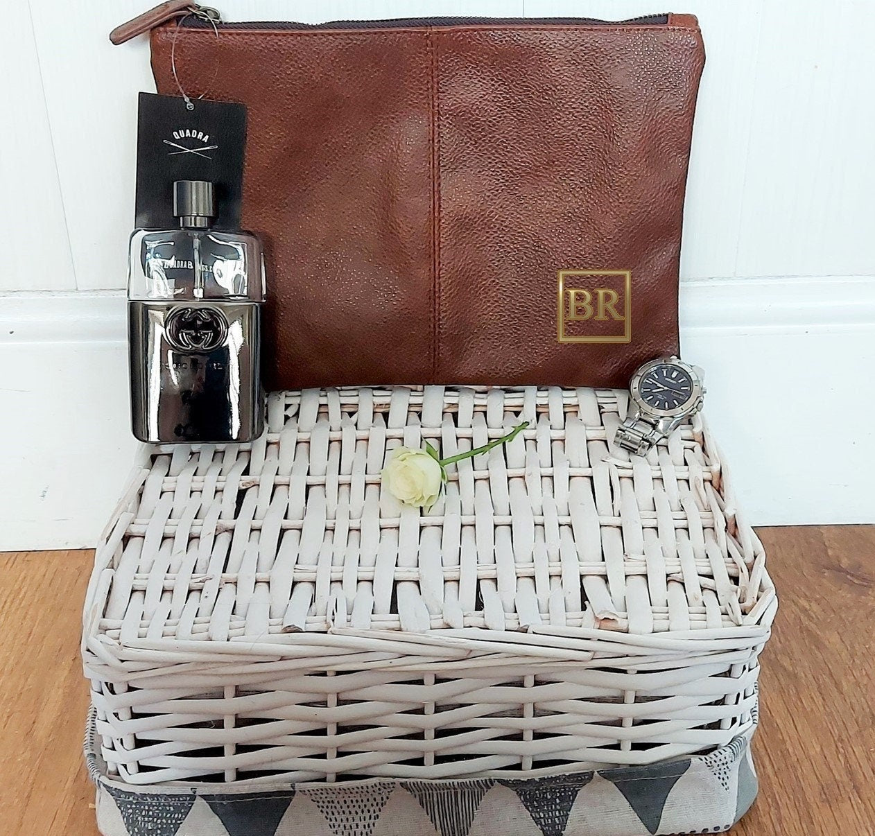 Personalised tan brown men's toiletry accessory bag