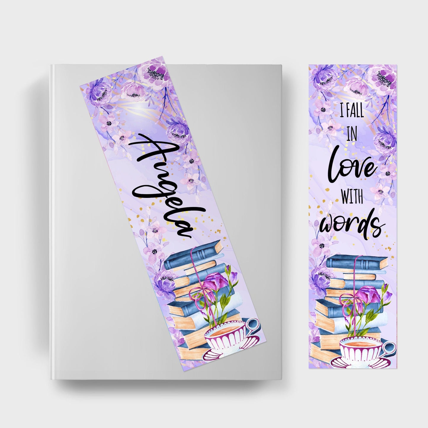 Personalised purple Fall in Love With Books metal bookmark