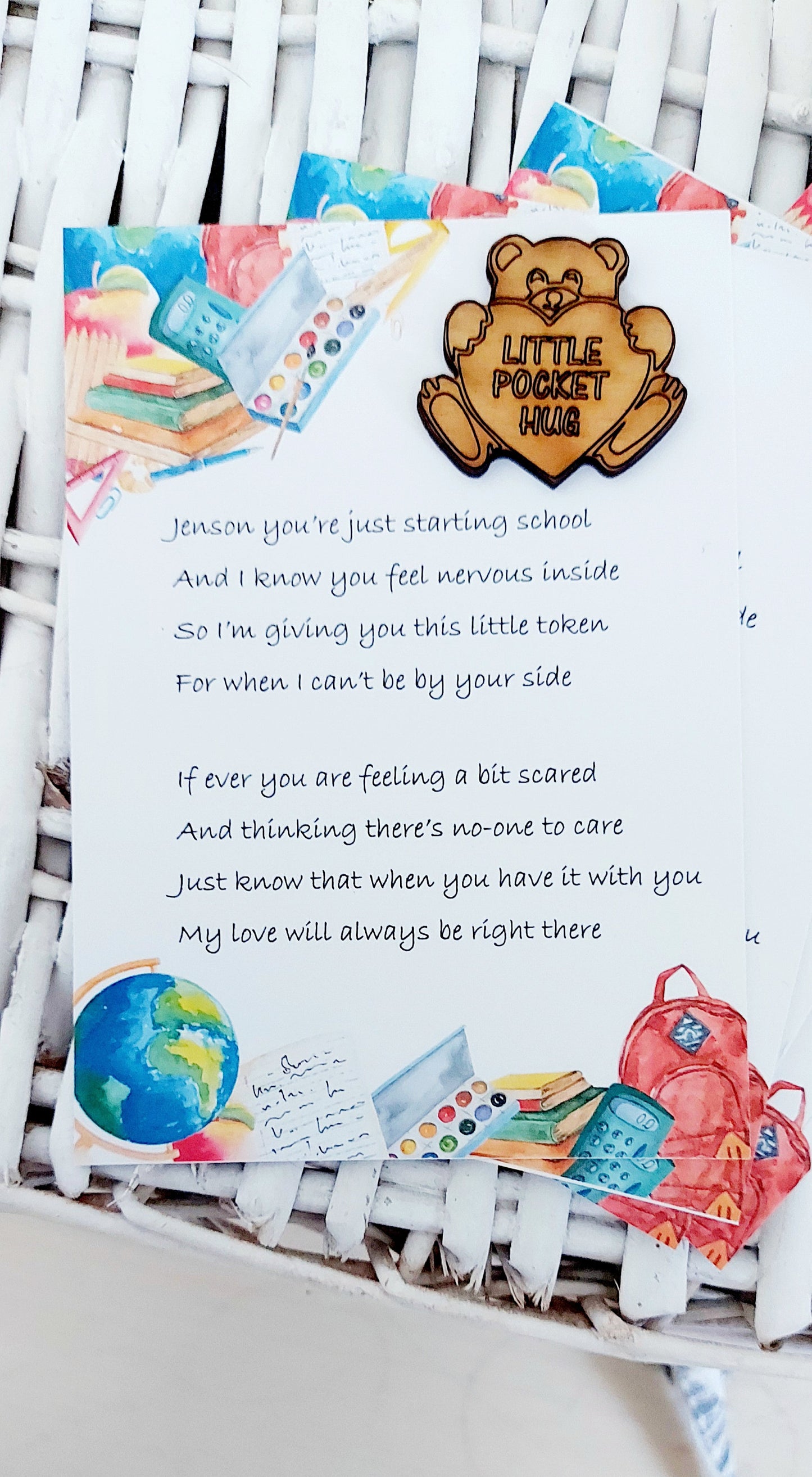 Personalised starting school pocket hug good luck token