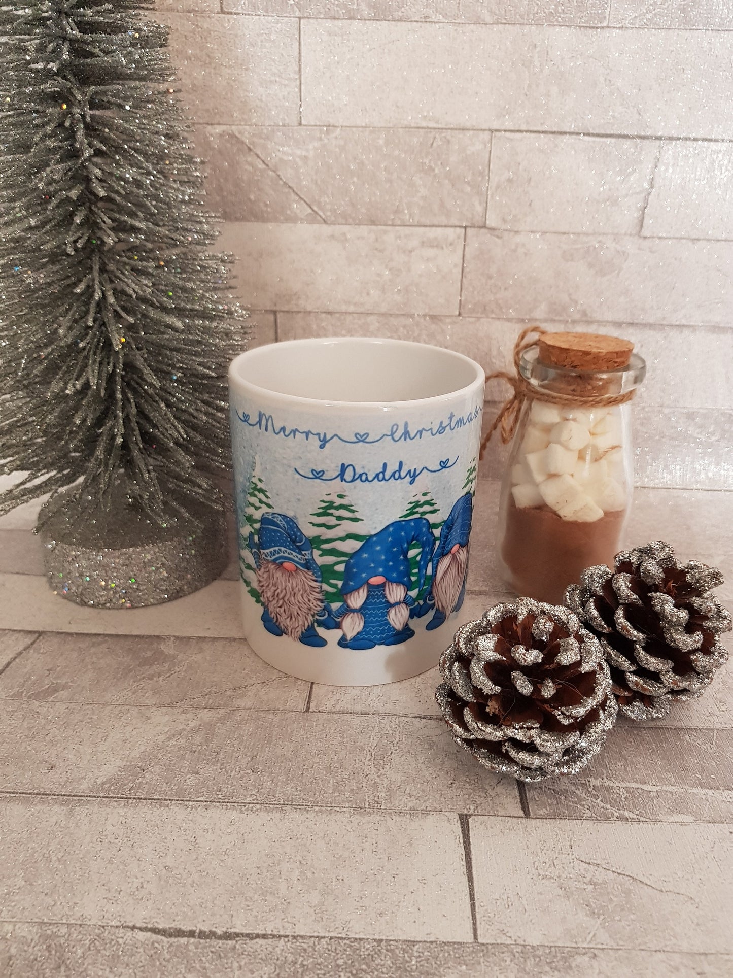 Personalised blue Christmas gnome mug
