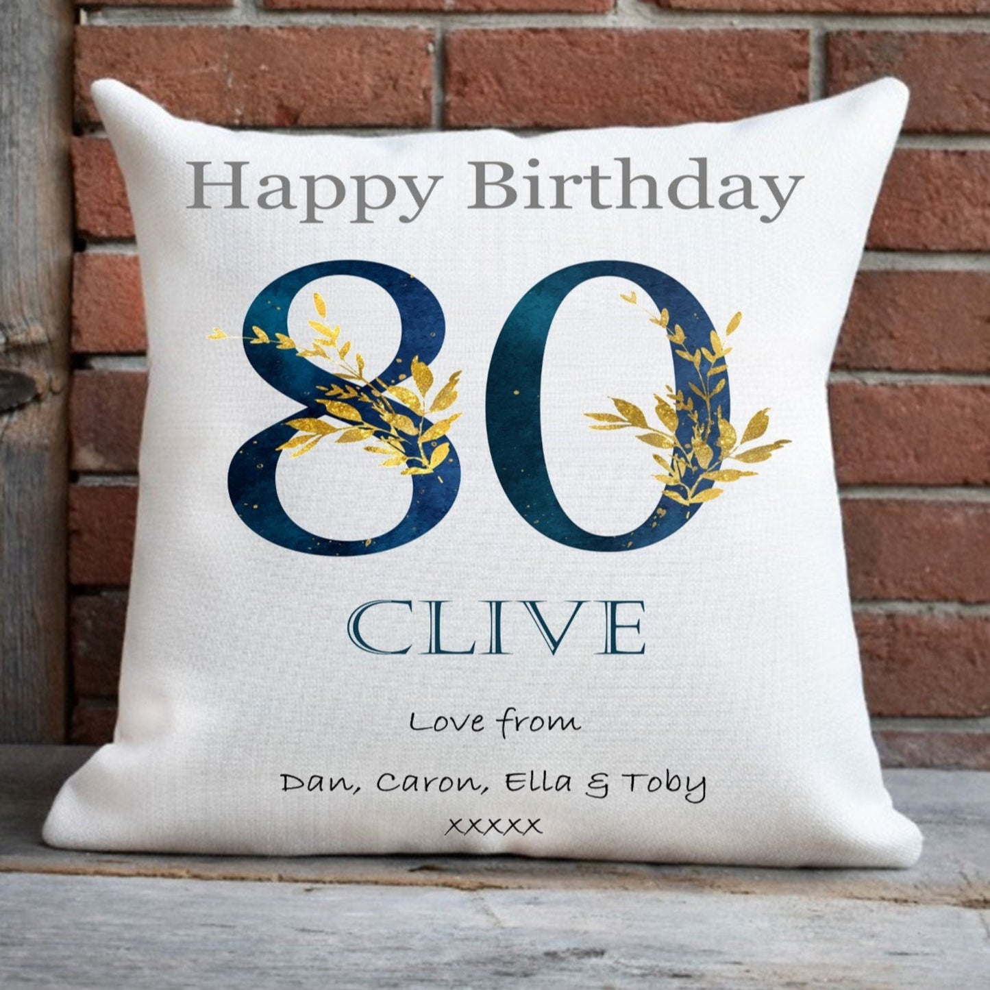 Mens' Personalised 80th Birthday keepsake cushion