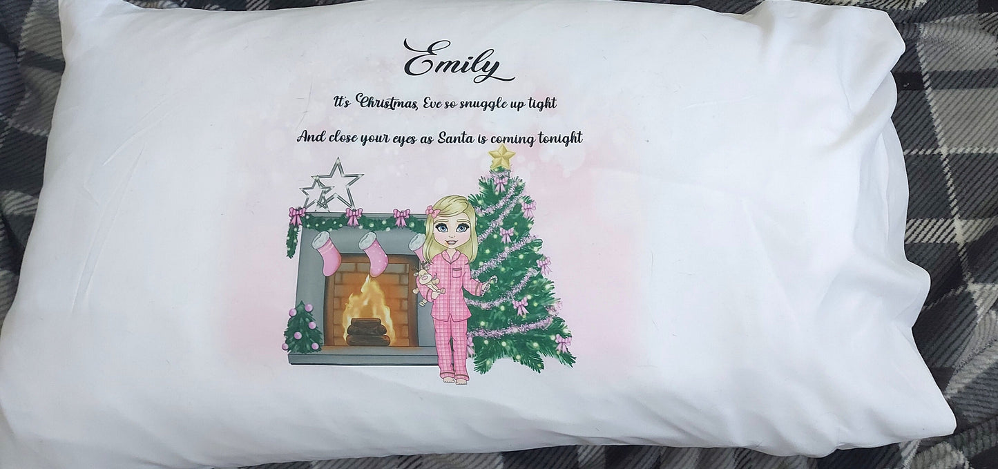 Personalised girl's pink Christmas Eve pillowcase