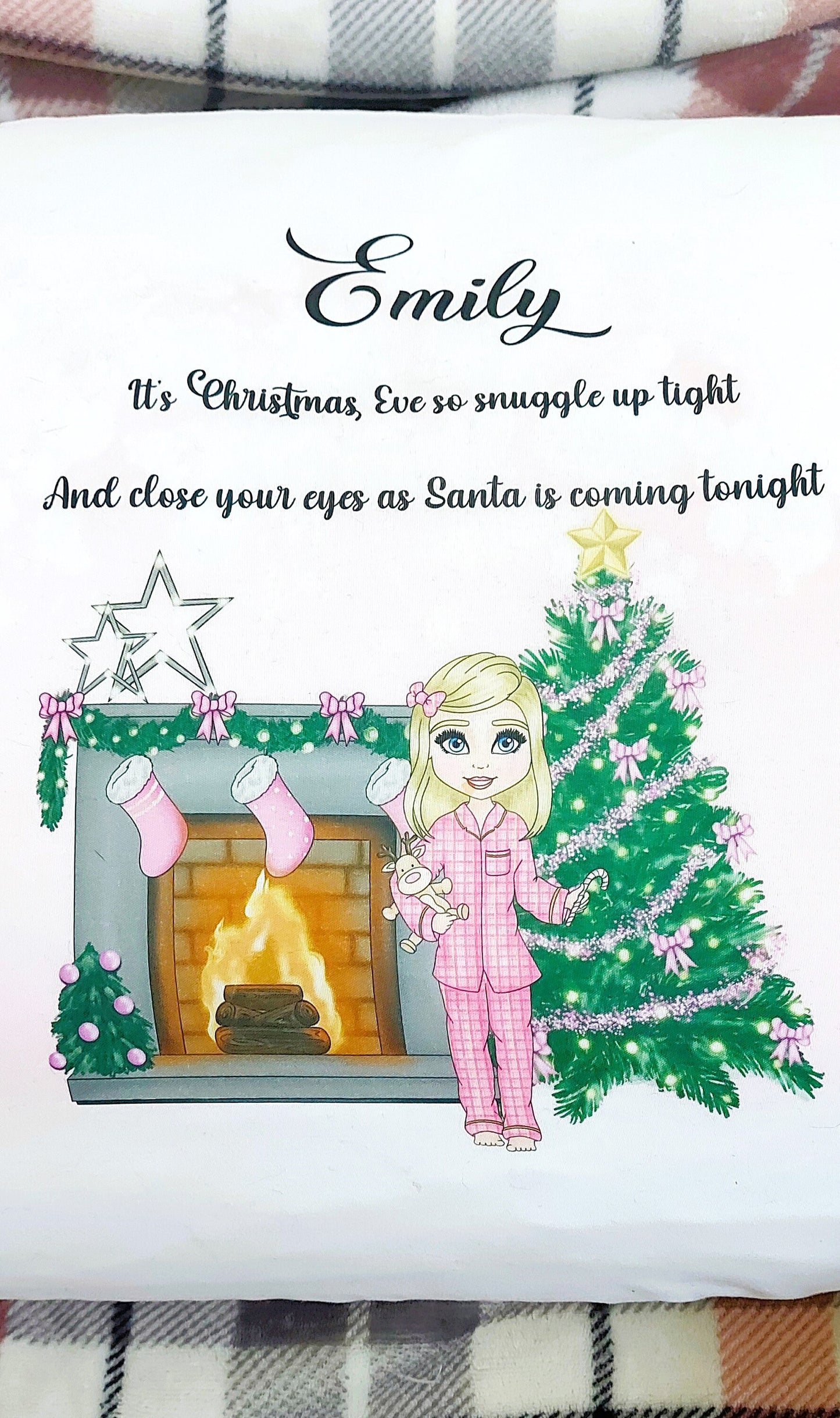 Personalised girl's pink Christmas Eve pillowcase