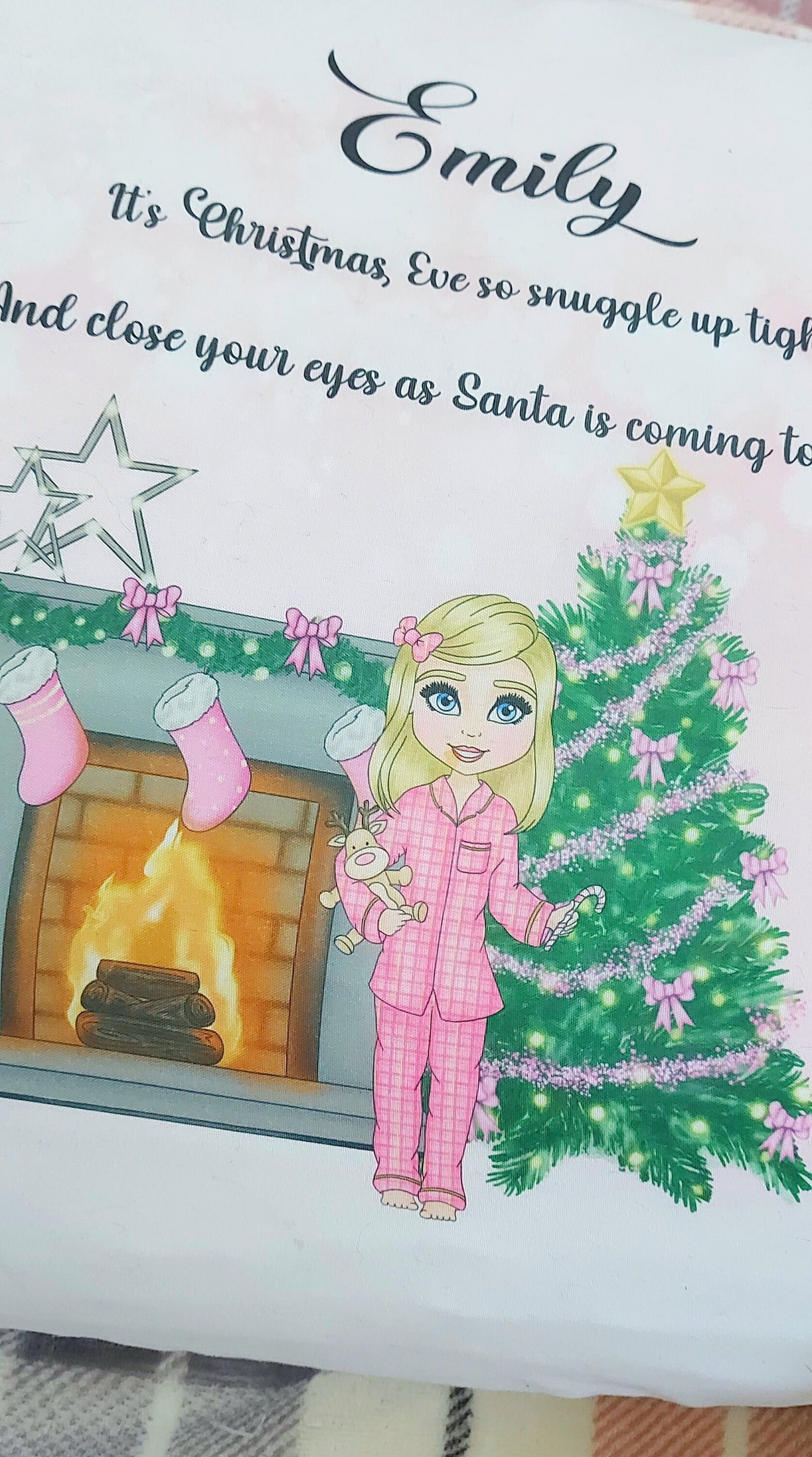 Personalised girl's pink Christmas Eve pillowcase