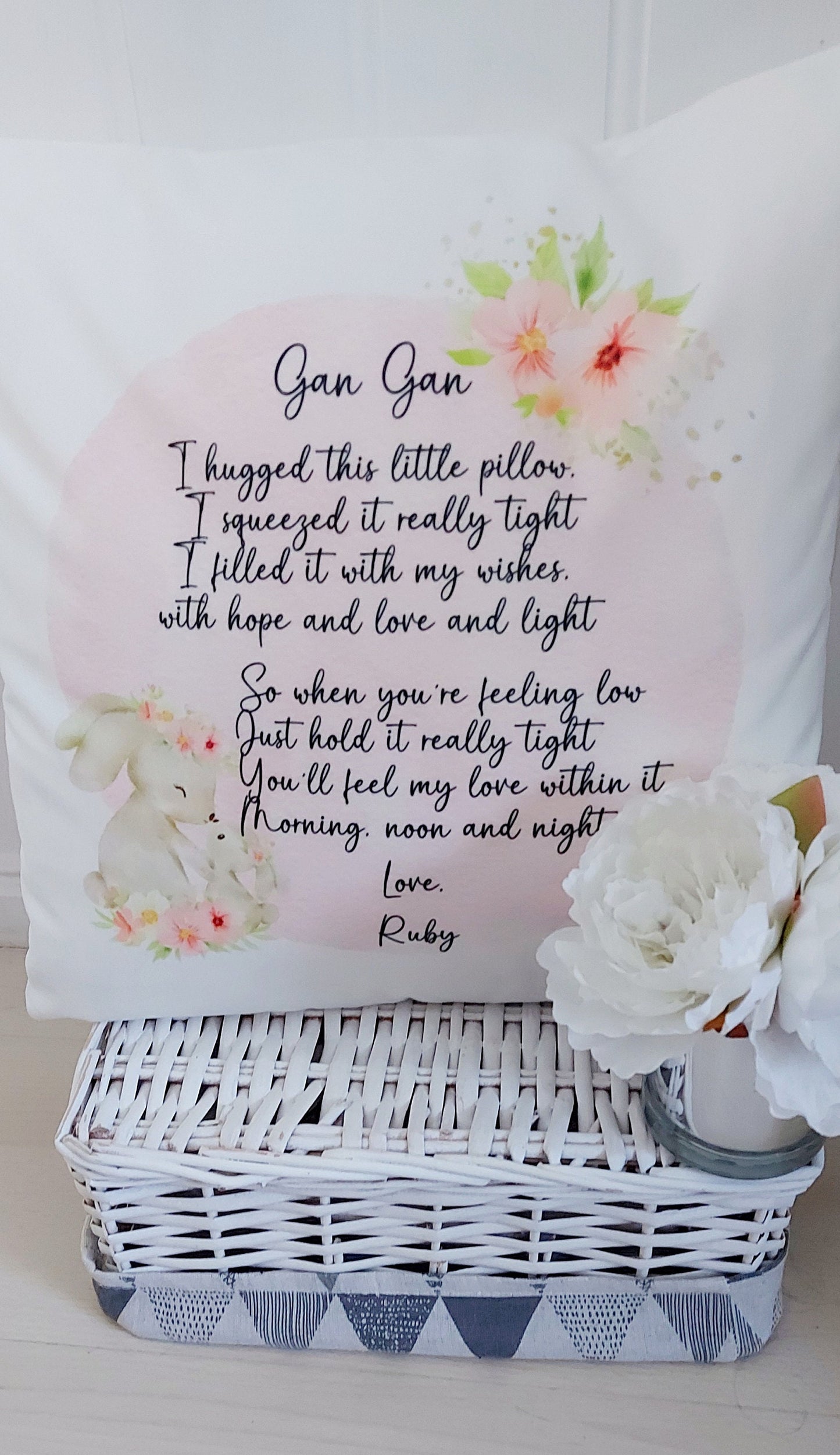 Personalised hug cushion "We hugged this little pillow; Mum, Mummy, Nan, Nanna, Gran, Mother's Day gift,