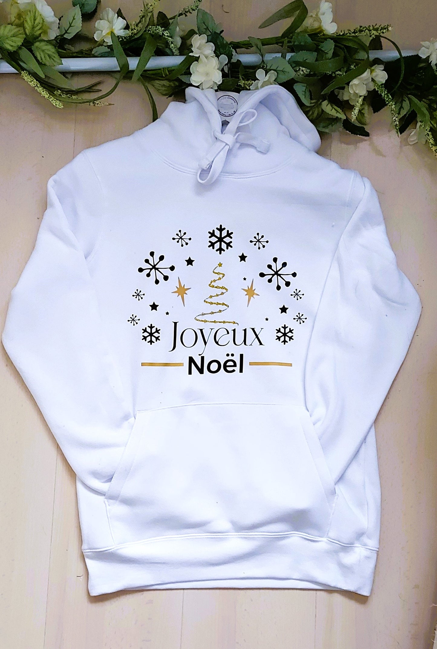 Joyeux Noel ladies' white Christmas hoodie