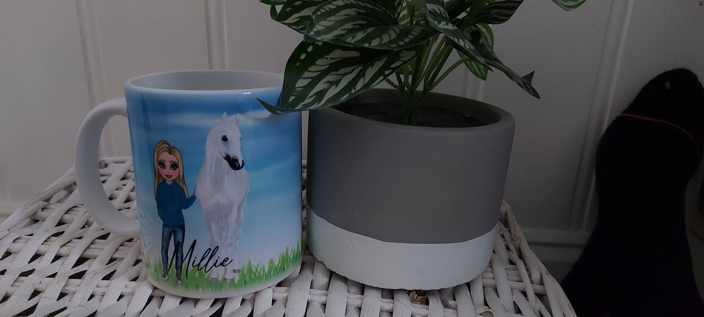Personalised custom character horseriding mug