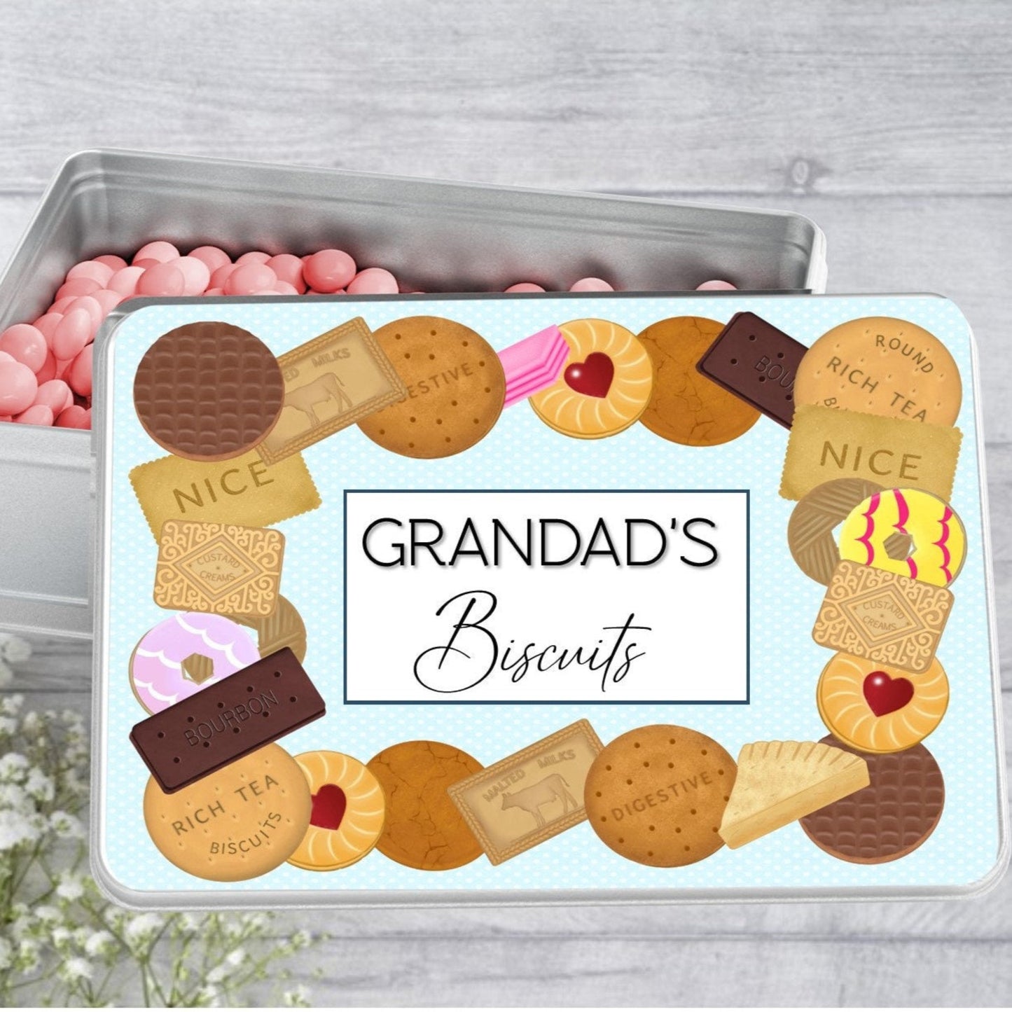 Personalised blue Grandad's biscuit tin