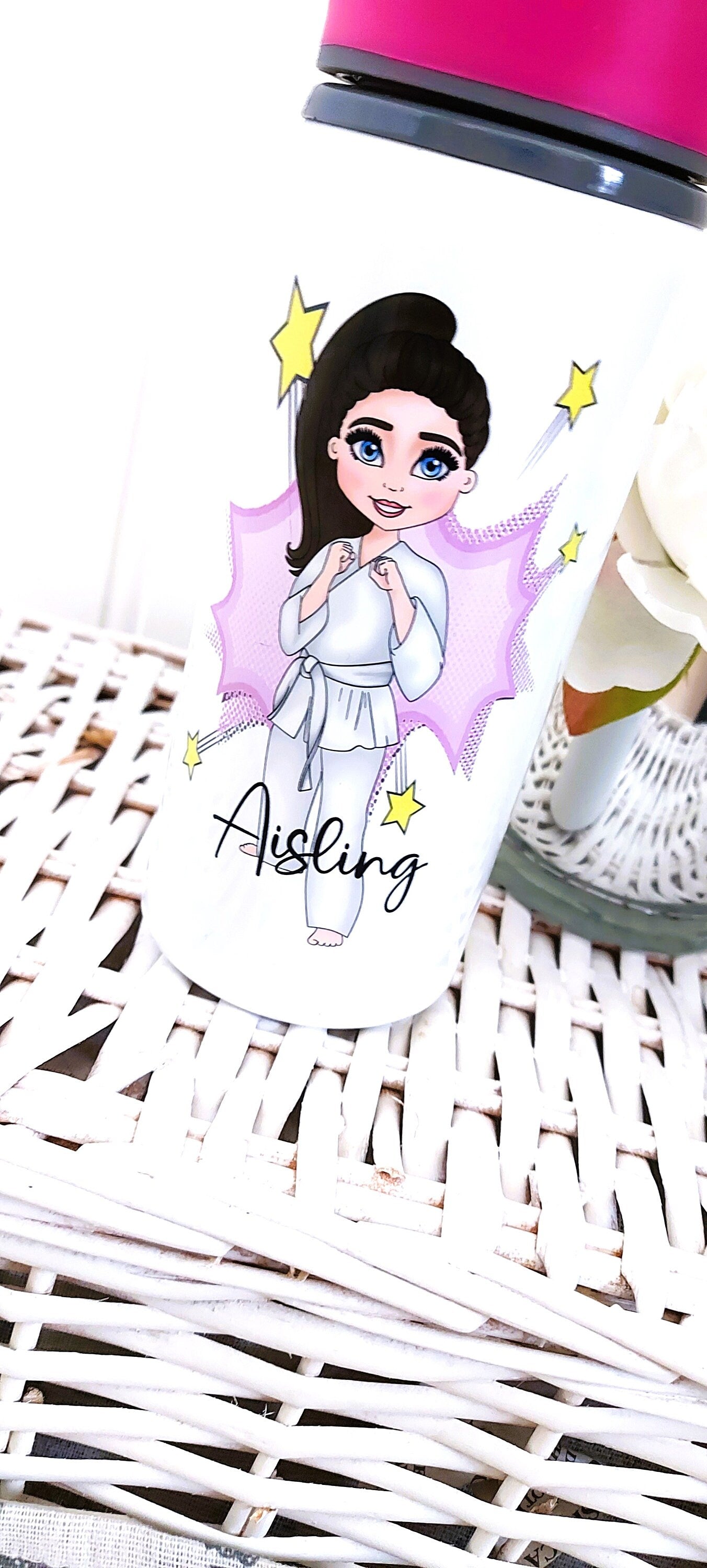Personalised Karate Girl Water Bottle, sports bottle, drink bottle for karate, spillproof drinks bottle